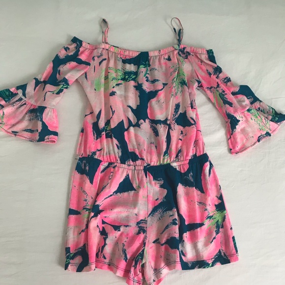 Girl Lilly Pulitzer Floral Off the Shoulder Romper - Picture 1 of 4